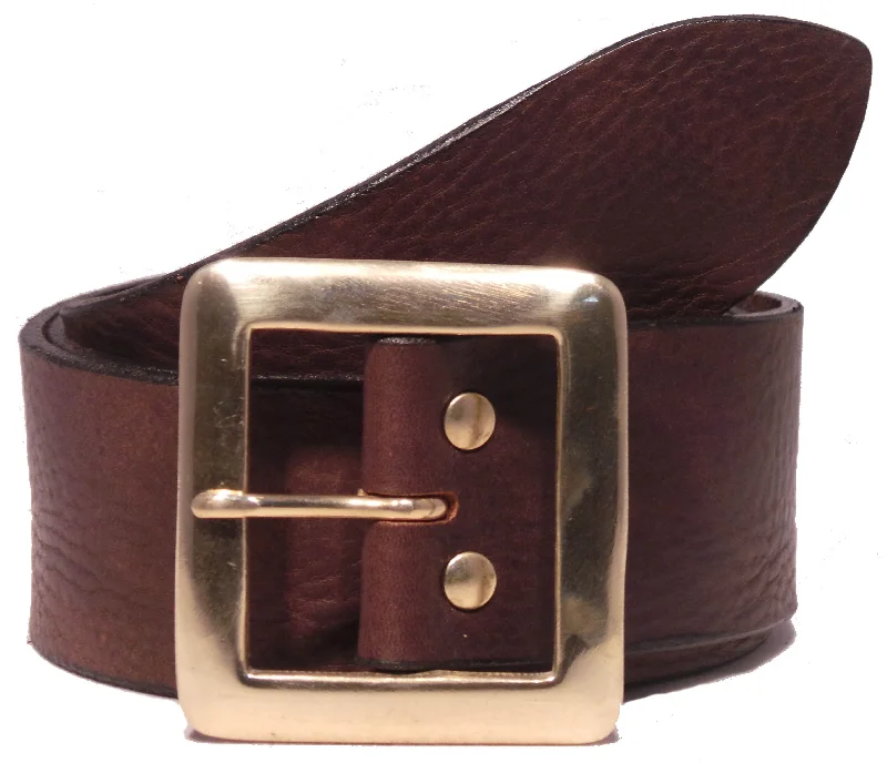 Brass Square 2 Inch Leather Jean Belt