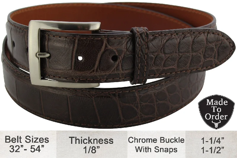 Brown American Alligator Designer Leather Belt for Men: Full Grain (Allow Approx. 3 To 4 Weeks To Ship)