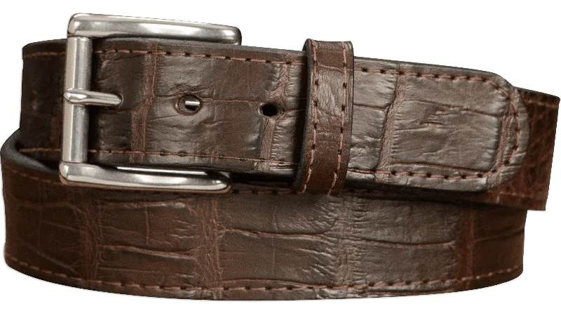 Brown American Alligator Leather Belt for Men: Max Thickness