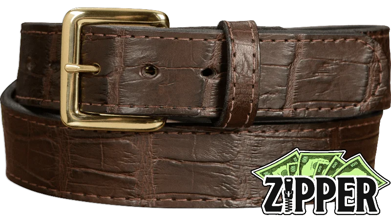 Brown American Alligator Money Belt With 25" Zipper