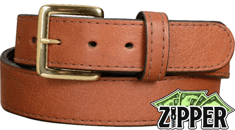 Brown American Bison Money Belt With 25" Zipper