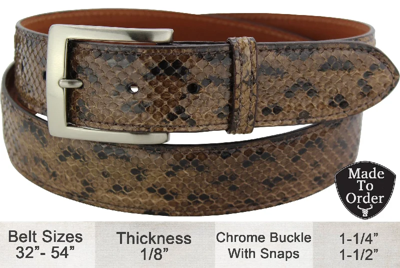 Men's Brown Anaconda Snake Skin Designer Full Grain Leather Belt (Allow Approx. 3 To 4 Weeks To Ship)