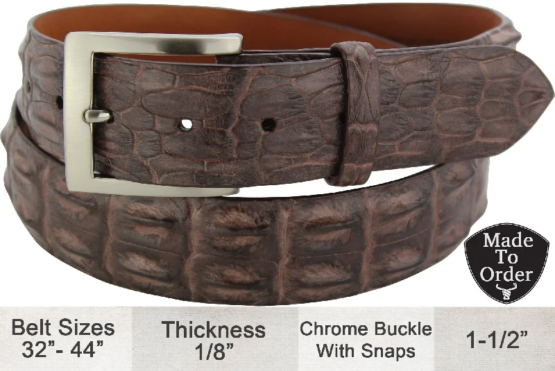 Brown Australian Saltwater Hornback Crocodile Designer Full Grain Leather Belt (Allow Approx. 3 To 4 Weeks To Ship)