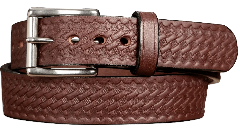 The Eastwood: Men's Brown Basket Weave Leather Belt Max Thick 1.50"