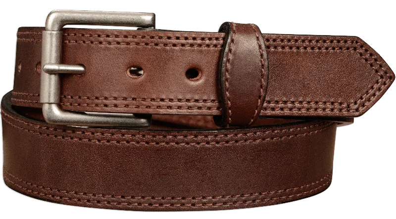 The Maverick: Men's Brown Double Stitched Leather Belt 1.50"