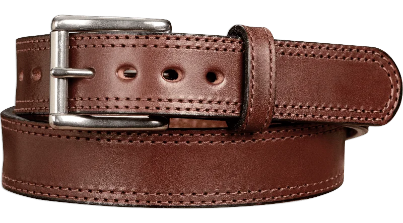 The Eastwood: Men's Brown Double Stitched Leather Belt Max Thick 1.50"