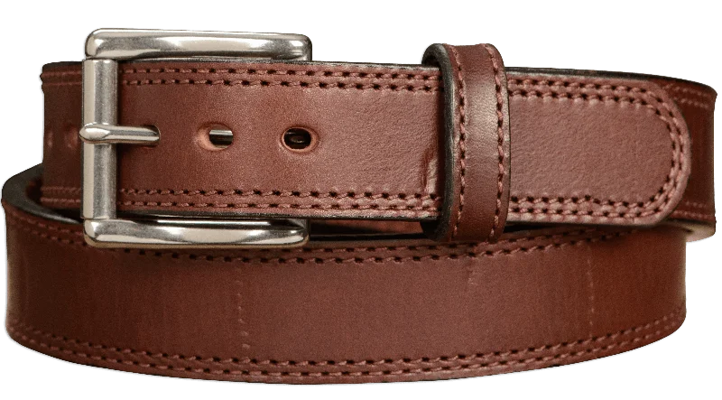 SPECIAL OFFER - The Bomber: Men's Brown Double Stitched With Distressed Marks Leather Belt 1.50"