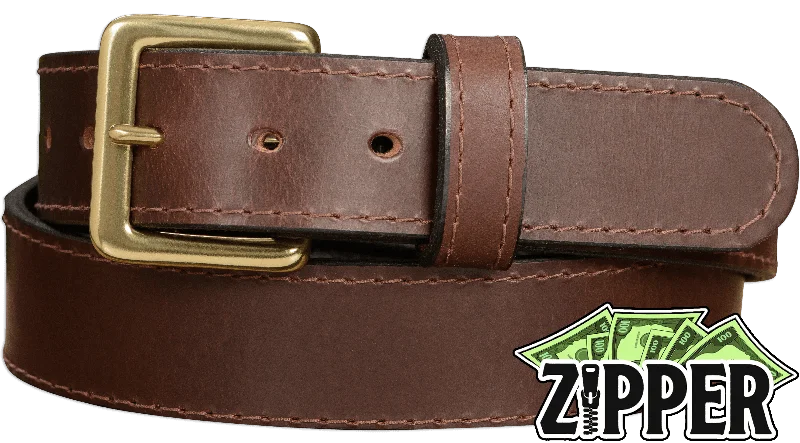 Brown English Bridle Leather Money Belt With 25" Zipper