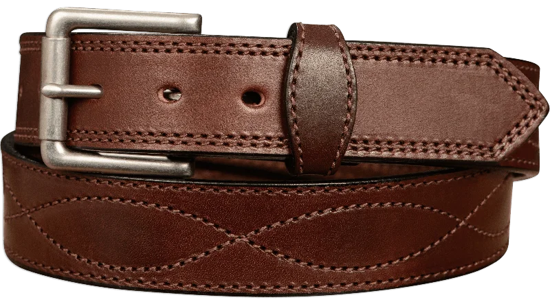 The Maverick: Men's Brown Figure 8 Stitched Leather Belt With Brown Thread 1.50"