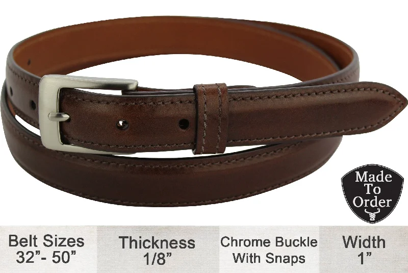 Brown Italian Calf Leather Dress Belt - 1" Wide Full Grain (Allow Approx. 3 To 4 Weeks To Ship)