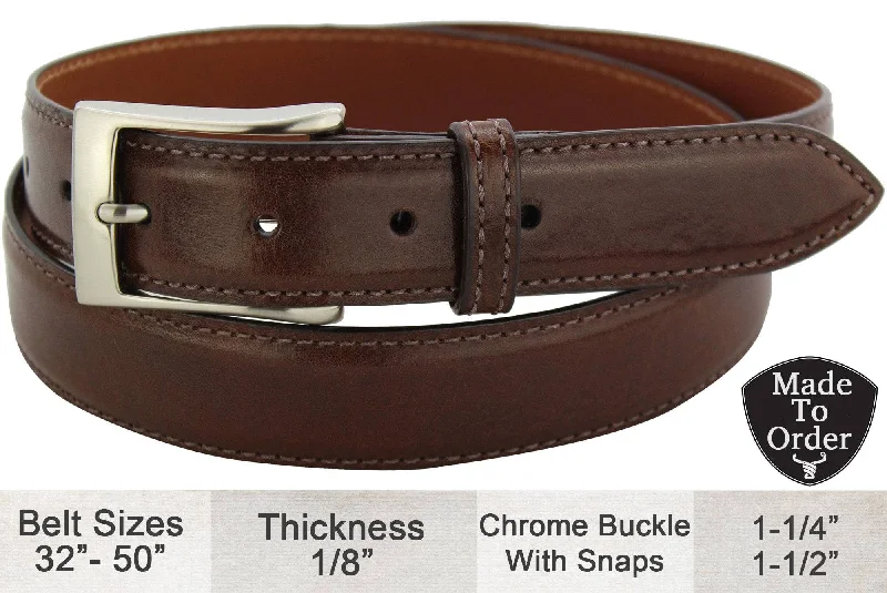 Men's Brown Italian Calf Leather Designer Full Grain Leather Belt (Allow Approx. 3 To 4 Weeks To Ship)