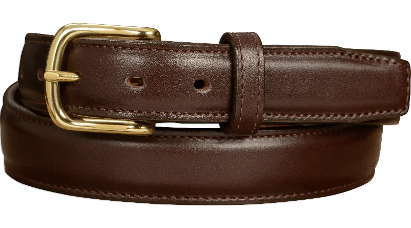 The Stallion: Men's Chocolate Brown Stitched Italian Leather Belt With Brass Buckle 1.25"