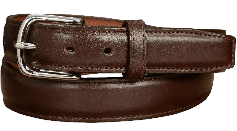 The Stallion: Men's Chocolate Brown Stitched Italian Leather With Steel Core And Chrome Buckle 1.25"