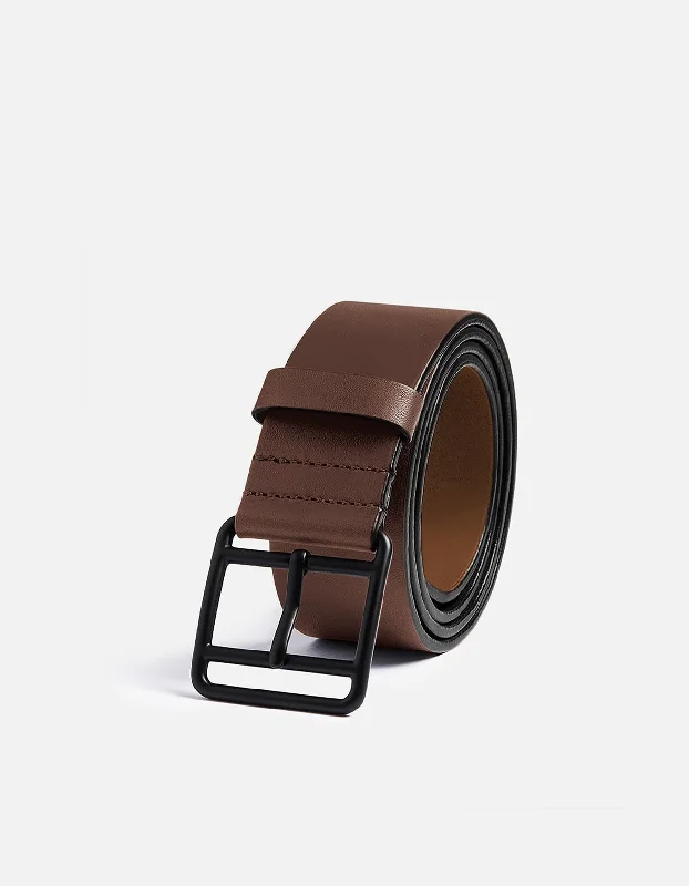 Brown Leather Belt, Noir Buckle