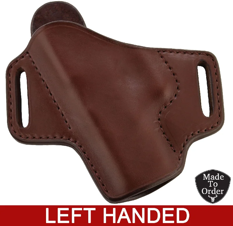 Brown Stitched Leather Molded Gun Holster - FBI Forward Cant - Left Handed (Approx. 4 Weeks To Make- SHIPPED USPS ONLY)