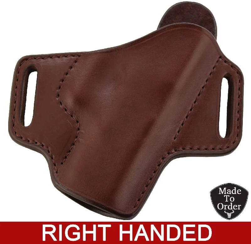 Brown Stitched Leather Molded Gun Holster - FBI Forward Cant - Right Handed (Approx. 4 Weeks To Make- SHIPPED USPS ONLY)