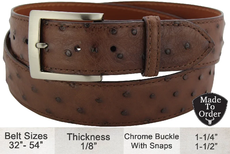 Men's Brown Ostrich Designer Full Grain Leather Belt (Allow Approx. 3 To 4 Weeks To Ship)