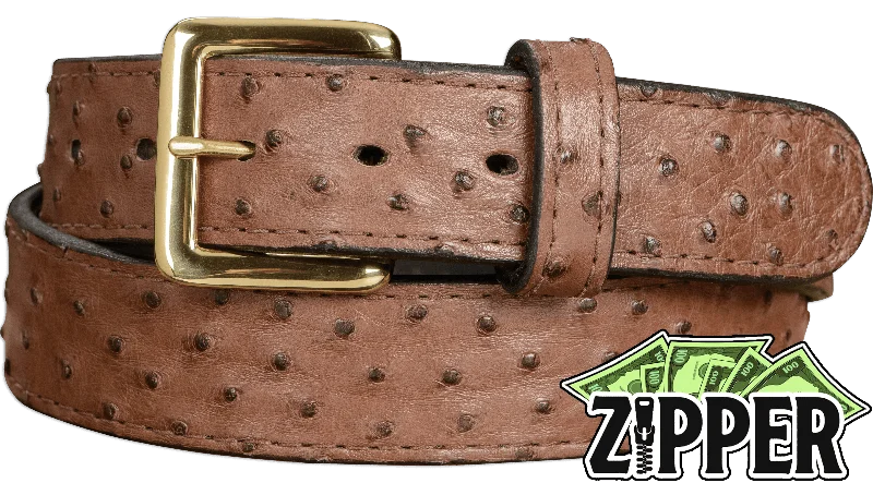 Brown South African Ostrich Skin Money Belt With 25" Zipper