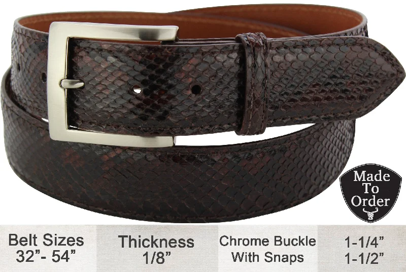 Brown Python Snake Skin Full Grain Leather Belt (Allow Approx. 3 To 4 Weeks To Ship)