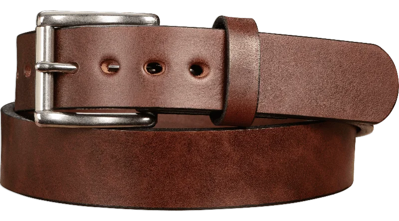 The Eastwood: Men's Brown Non Stitched Leather Belt Max Thick 1.50"