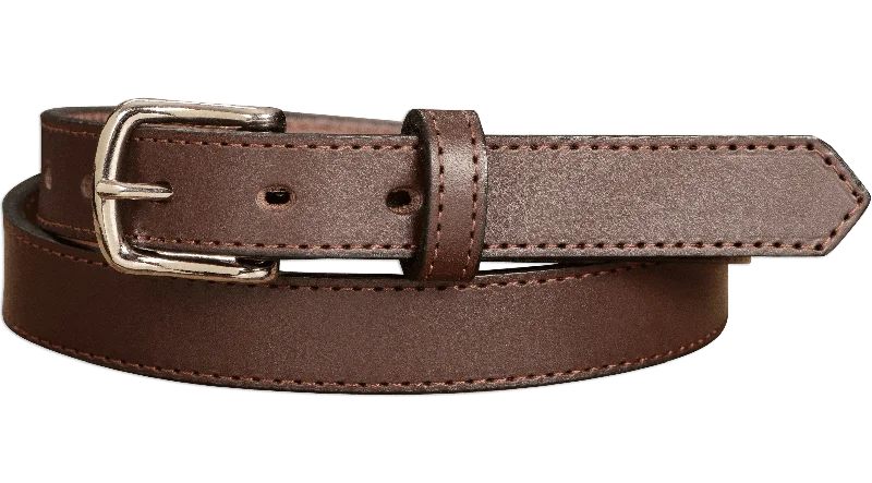 The Colt: Men's Brown Stitched Leather Belt Petite Width 1.00"