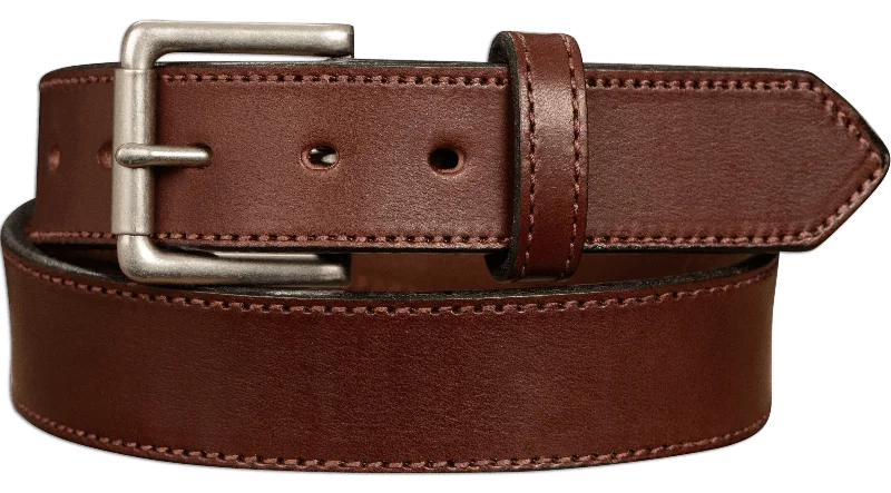 The Maverick: Brown Stitched Leather Belt 1.50"