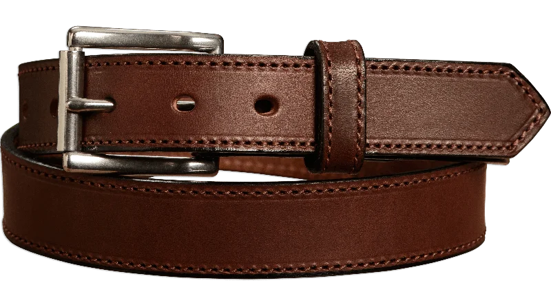 The Commander: Men's Brown Stitched Leather Belt 1.25"