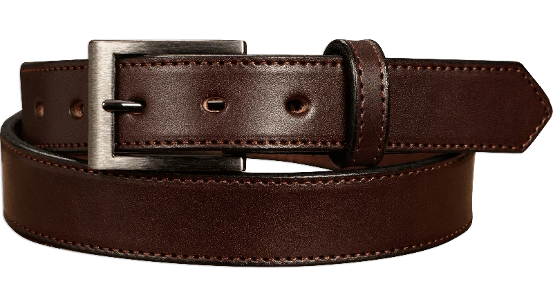 The Admiral: Men's Brown Stitched Leather Belt 1.19"