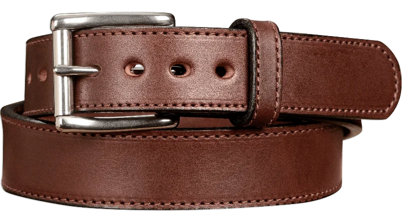 The Eastwood: Men's Brown Stitched Leather Belt Max Thick 1.50"