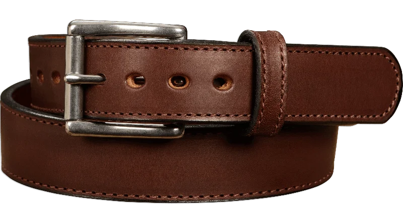 The Norris: Men's Brown Stitched Leather Belt Max Thick With Steel Core 1.50"