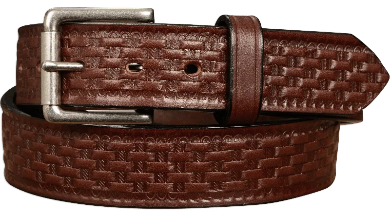 The Maverick: Men's Brown Basket Weave Leather Belt 1.50"