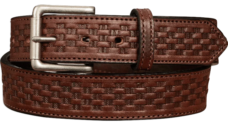 The Maverick: Brown Stitched Basket Weave 1.50"