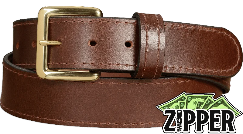 Brown Water Buffalo Money Belt With 25" Zipper