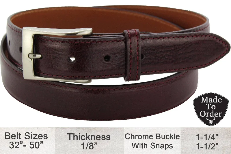 Men's Burgundy Italian Calf Leather Dress Full Grain Leather Belt (Allow Approx. 3 To 4 Weeks To Ship)