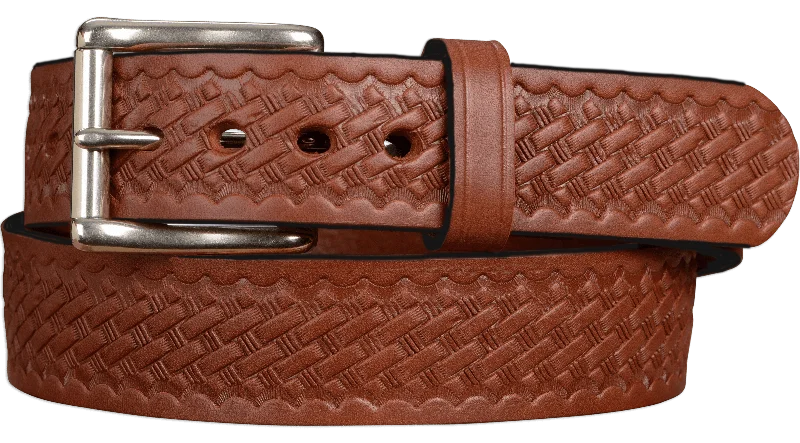 The Eastwood: Men's Medium Brown Basket Weave Leather Belt Max Thick 1.50"