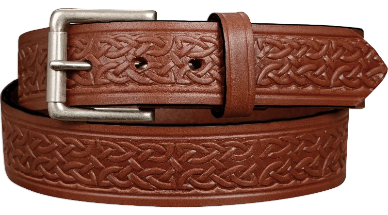 The Maverick: Medium Brown Celtic Leather Belt 1.50"