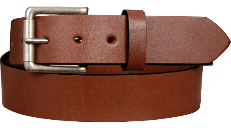 The Maverick: Medium Brown Non Stitched Leather Belt 1.50"