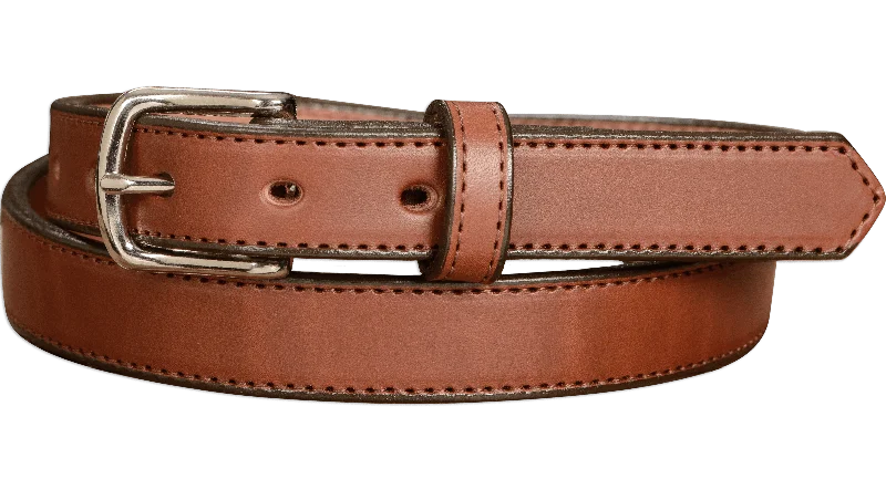 The Colt: Men's Medium Brown Stitched Leather Belt Petite Width 1.00"