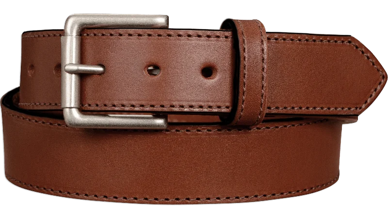 The Maverick: Medium Brown Stitched Leather Belt 1.50"