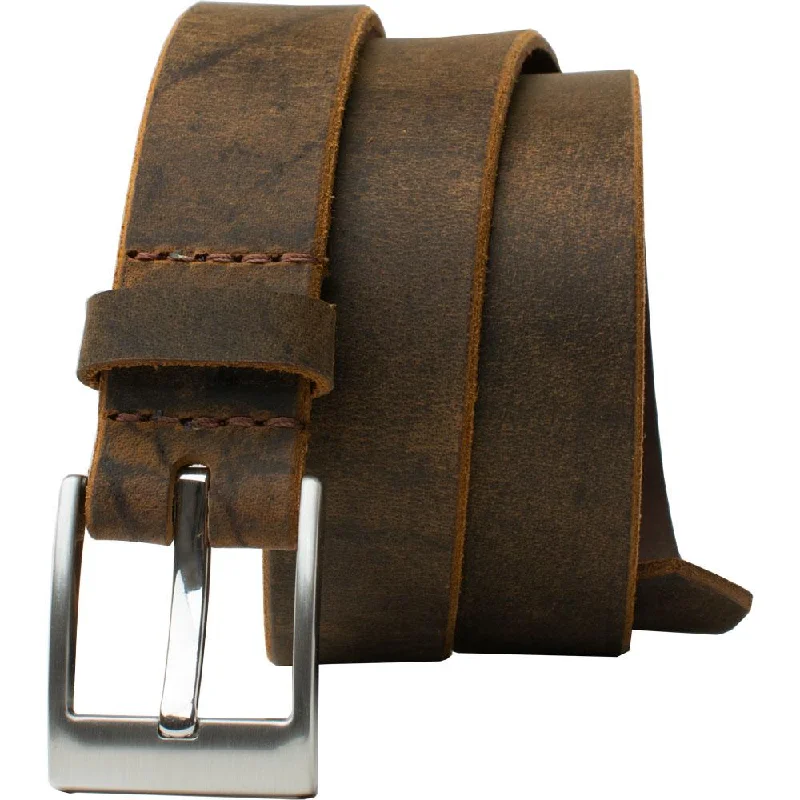 Caraway Mountain Distressed Brown Leather Belt by Nickel Smart®