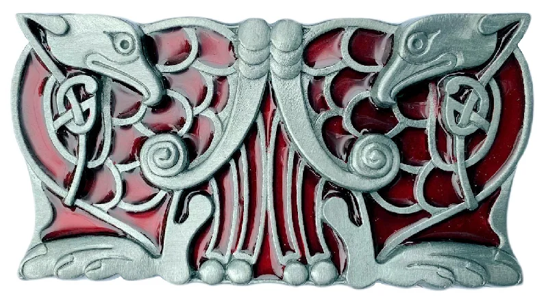 Celtic Birds Design Red Belt Buckle