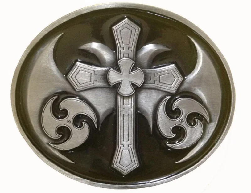 Celtic Cross Oval Black Belt Buckle