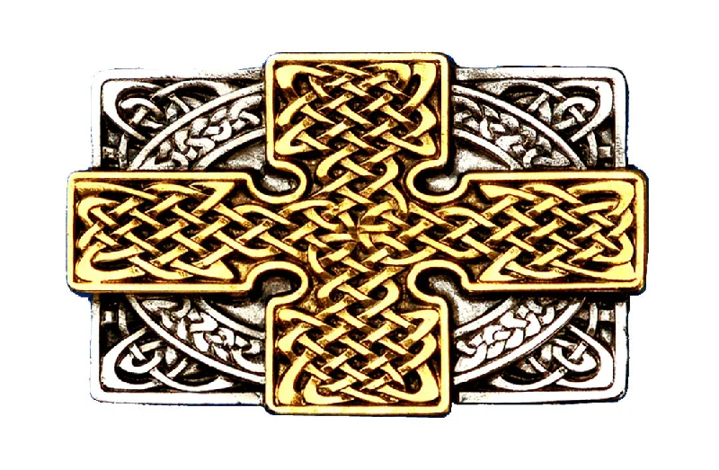 Celtic Rectangle Cross Gold Silver Belt Buckle