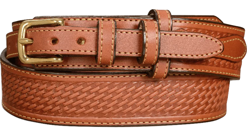 The Walker: Chestnut Brown Stitched Basket Weave Ranger 1.50"