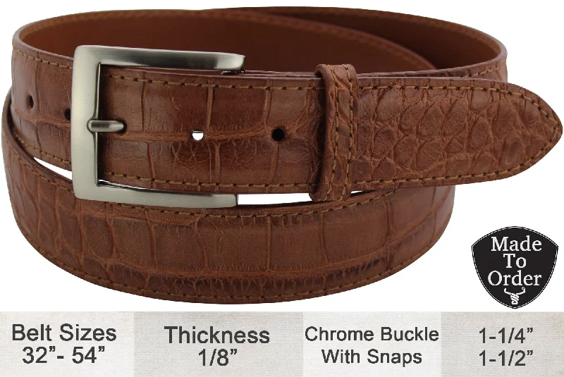 Men's Cognac American Alligator Designer Full Grain Leather Belt (Allow Approx. 3 To 4 Weeks To Ship)