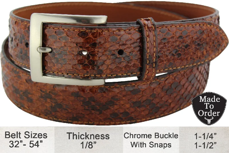 Tobacco Cognac Snake Skin Designer Full Grain Leather Belt (Allow Approx. 3 To 4 Weeks To Ship)