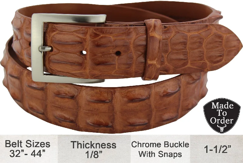 Cognac Australian Saltwater Hornback Crocodile Designer Full Grain Leather Belt (Allow Approx. 3 To 4 Weeks To Ship)