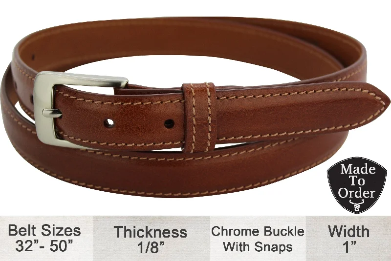 Cognac Italian Calf Leather Dress Belt - 1" Wide Full Grain (Allow Approx. 3 To 4 Weeks To Ship)