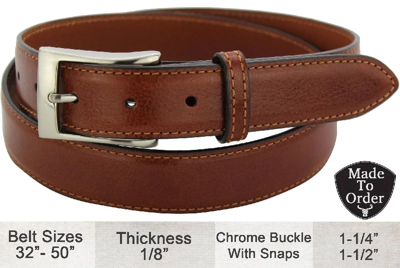 Men's Cognac Italian Calf Leather Designer Full Grain Leather Belt (Allow Approx. 3 To 4 Weeks To Ship)