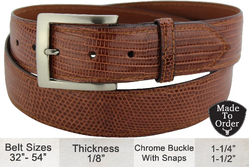 Men's Cognac Lizard Skin Designer Full Grain Leather Belt (Allow Approx. 3 To 4 Weeks To Ship)